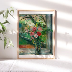 Suzanne Valadon, Flowers in front of a Window, 1930 Premium Canvas Print Artwork, Botanical Painting Reproductions Flr-421
