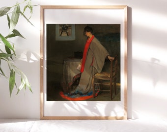 Alfred H. Maurer, Young Woman in Kimono, 1901, Kitchen Wall Décor, Office Moody Art, Art Digital Print Painting Reproduction Poster Fem171
