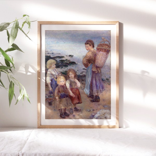 Pierre-Auguste Renoir, Mussel-Fishers at Berneval, 1879, Premium Canvas Paper, Kids Bedroom Wall Art, Paintings Reproductions, Nur-243