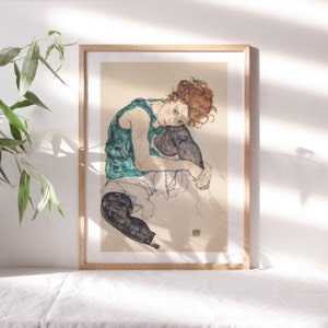 Egon Schiele, Seated Woman with Bent Knee, 1917, Living Room Wall Decor, Premium Canvas Paper, Fine Art Paintings Reproductions TOP-191