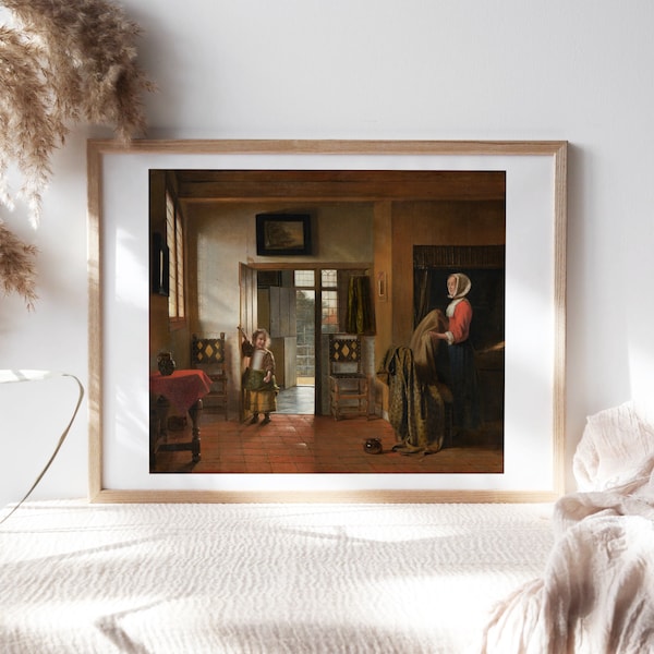 Pieter de Hooch, The Bedroom, 1660, Nursery Room Decor, Premium Canvas Paper, Kids Bedroom Wall Art, Art Paintings Reproductions Nur-213