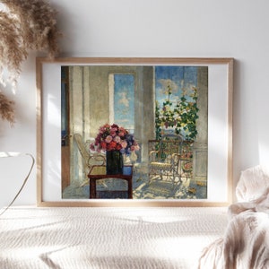 Constantine Gorbatov, Flowers on the Terrace, 1910 Wall Décor, Premium Canvas Print Artwork, Botanical Wall Painting Reproductions Flr-308