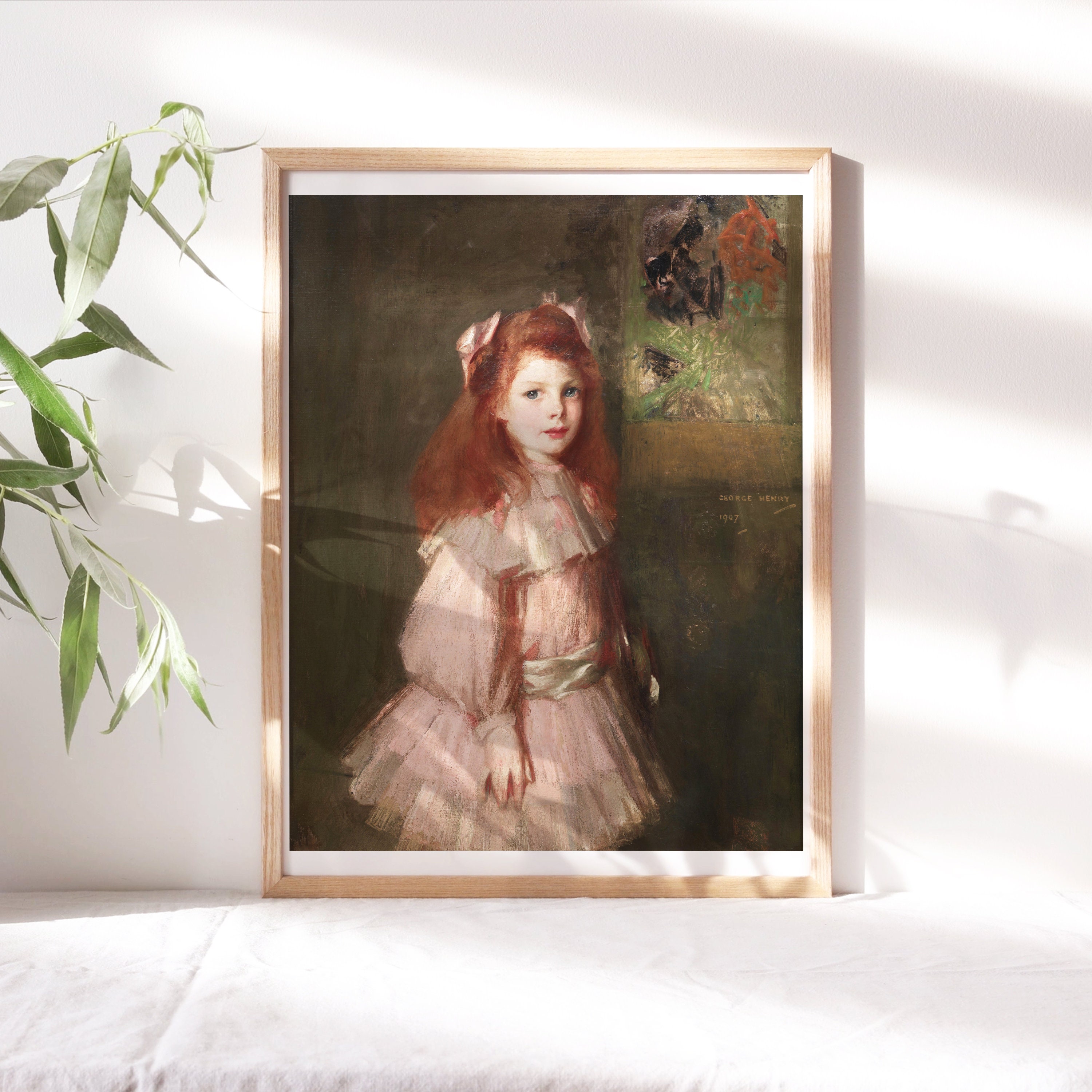 George Henry, Girl in Pink 1907 Fine Art Poster Moody Wall Décor, Famous Painting, Digital Print, Canvas Poster Art Reproduction Clr203