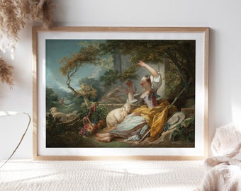 Jean-Honoré Fragonard, The Shepherdess, 1752, Nursery Wall Décor, Premium Canvas Paper, Fine Art Paintings Reproductions Nur-152
