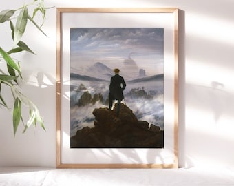 David Friedrich, The Wanderer Above the Sea of Fog. 1817, Living Room Wall Decor, Canvas Paper, Fine Art Paintings Reproductions TOP-195
