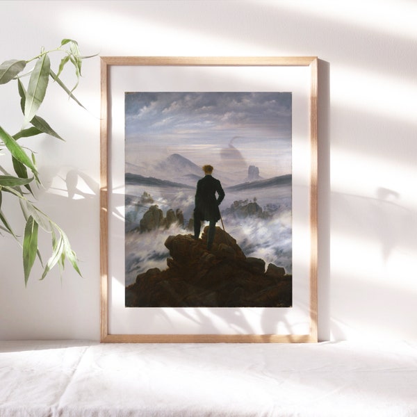 David Friedrich, The Wanderer Above the Sea of Fog. 1817, Living Room Wall Decor, Canvas Paper, Fine Art Paintings Reproductions TOP-195