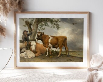 Paulus Potter, The Bull 1647 Wall Décor, Artwork Premium Canvas Paper, On the Farm Ram Sheep Portrait Fine Painting Reproduction Pet-176