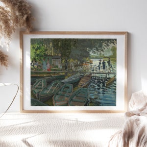 Claude Monet, Bagnanti a La Grenouillère, 1869, Decorazione della parete del soggiorno, Carta telata, Arte per ufficio, Riproduzioni di dipinti murali TOP-345