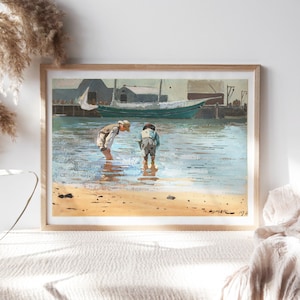 Winslow Homer, Boys Wading, 1873, Nursery Wall Décor, Premium Canvas Paper, Kids Bedroom Wall Art, Fine Art Paintings Reproductions Nur-277