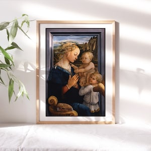 Filippo Lippi, Madonna and Child and Two Angels, 1465, Living Room Wall Decor, Premium Canvas Paper, Fine Art Paintings Reproductions TOP186