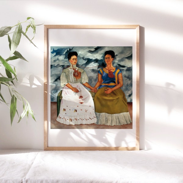 Frida Kahlo, The Two Fridas, 1939, Bathroom Wall Decor, Premium Canvas Paper, Fine Art Paintings Reproductions TOP-176