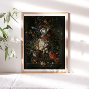 Jan van Huysum, Bouquet of Flowers, 1714 Moody Romantic Feminine Wall Prints Premium Canvas Botanical Painting Reproduction Flr-254