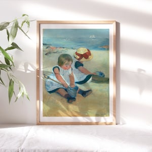 Mary Cassatt, Children Playing on the Beach, 1884 Nursery Wall Decor, Canvas Paper, Kid Bedroom Art, Fine Art Painting Reproduction Nur202