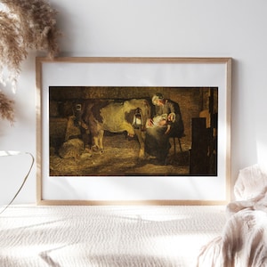 Giovanni Segantini, The Two Mothers, 1869, Nursery Wall Décor, Canvas Paper, Kids Bedroom Wall Art, Fine Art Paintings Reproductions Nur-302