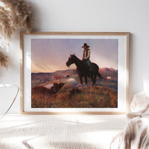 E. William Gollings Nighthawk 1922 Wall Décor, Artwork Premium Canvas Paper, Cowboy on the Range Portrait Fine Painting Reproduction Pet-178