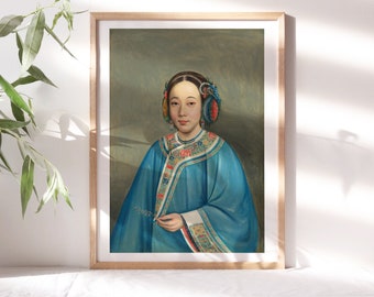 Guan Lam Qua, Portret kobiety, 1850, Dekoracja ścienna, Office Moody Wall Art, Sztuka kobieca, Cyfrowy wydruk obrazu, Reprodukcja plakatu Fem-193