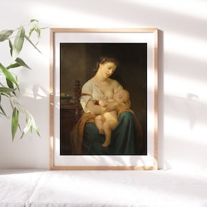 ユーグ・メルル、母と子、1869 年 子供部屋の壁飾り、授乳中の母親 プレミアム キャンバス紙、ビクトリア朝美術複製 Nur-146