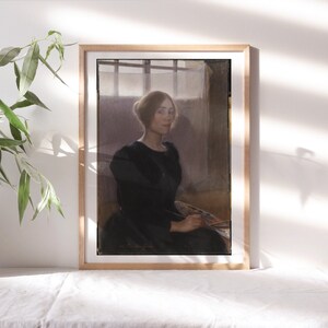 Elin Danielson-Gambogi, Self-Portrait, 1900 Wall Décor Premium Canvas Paper, Moody Fine Turn of the Centtury Painting Reproduction Fem-135