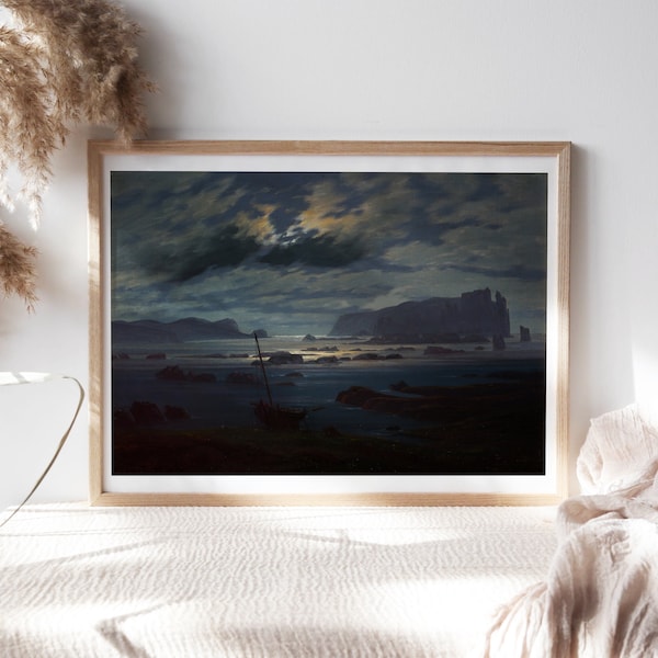 Caspar David Friedrich, The Northern Sea in Moonlight, 1823, Fine Art Poster, Moody Wall Décor, Painting Digital Print Reproductions Clr-599