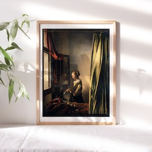Johannes Vermeer, Menina lendo uma carta perto de uma janela aberta, 1659, Decoração de parede de sala de estar, papel de lona, reprodução de pintura de arte de parede TOP306
