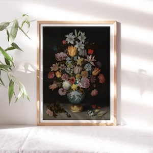 Ambrosius Bosschaert el Viejo, Naturaleza muerta de flores en un jarrón Wan-Li, 1609 Obra de arte impresa con humor, reproducciones de pintura botánica Flr-339