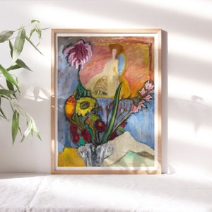 Gabriele Münter, Still Life with Queen, 1912 Contemporary Trending Wall Art, Premium Canvas Print Artwork, Painting Reproductions Flr-331
