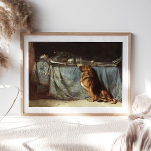 Briton Rivière, Requiescat, 1888, Wand-Dekor Premium-Leinwand-Papier, Porträt von Hund in Morgen der Nacht Kunst Gemälde Reproduktion Pet-252