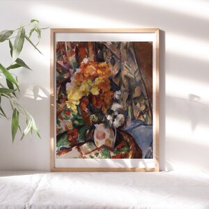 Paul Cézanne, The Flowered Vase, 1898 Bold Moody Romantic Trending Kitchen Wall Print Artwork, Botanical Painting Reproductions Flr-347