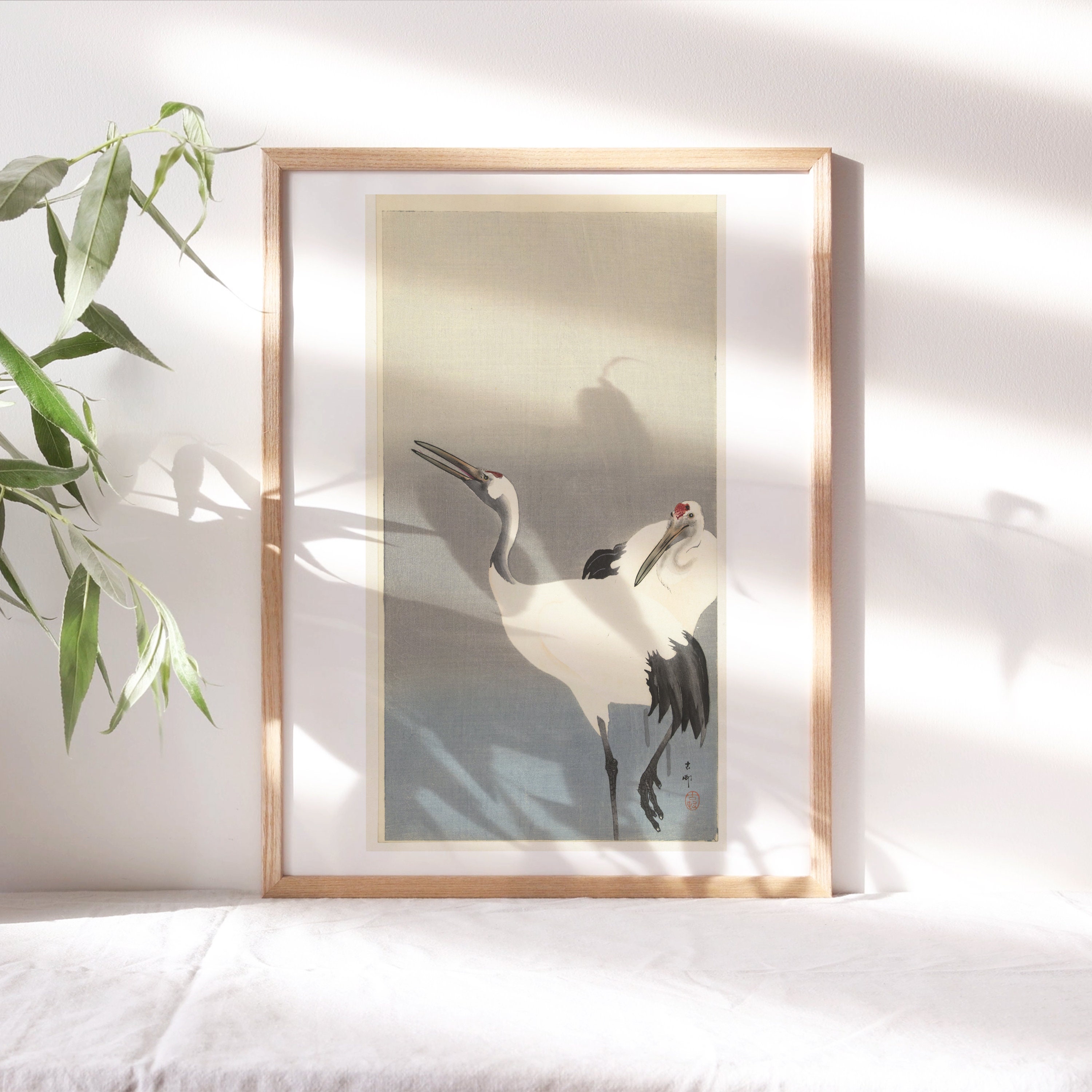 Ohara Koson, Two Cranes, 1911, Wall Décor Premium Canvas Paper, Asian Theme White Birds Portrait Painting Reproduction Pet-289