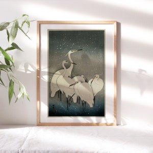 Ohara Koson, Group of Egrets, 1925, Wall Décor Premium Canvas Paper, Flock of Birds Portrait Art Painting Reproduction Pet-268
