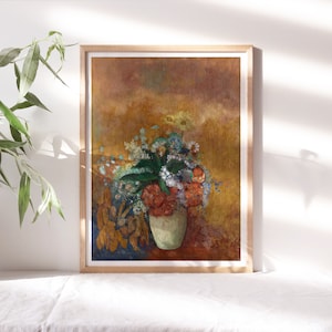 Odilon Redon, Vase of Flowers, 1905 Wall Décor, Colorful Floral Vase Botanical Vintage Print, Canvas Fine Painting Reproduction Flr-152