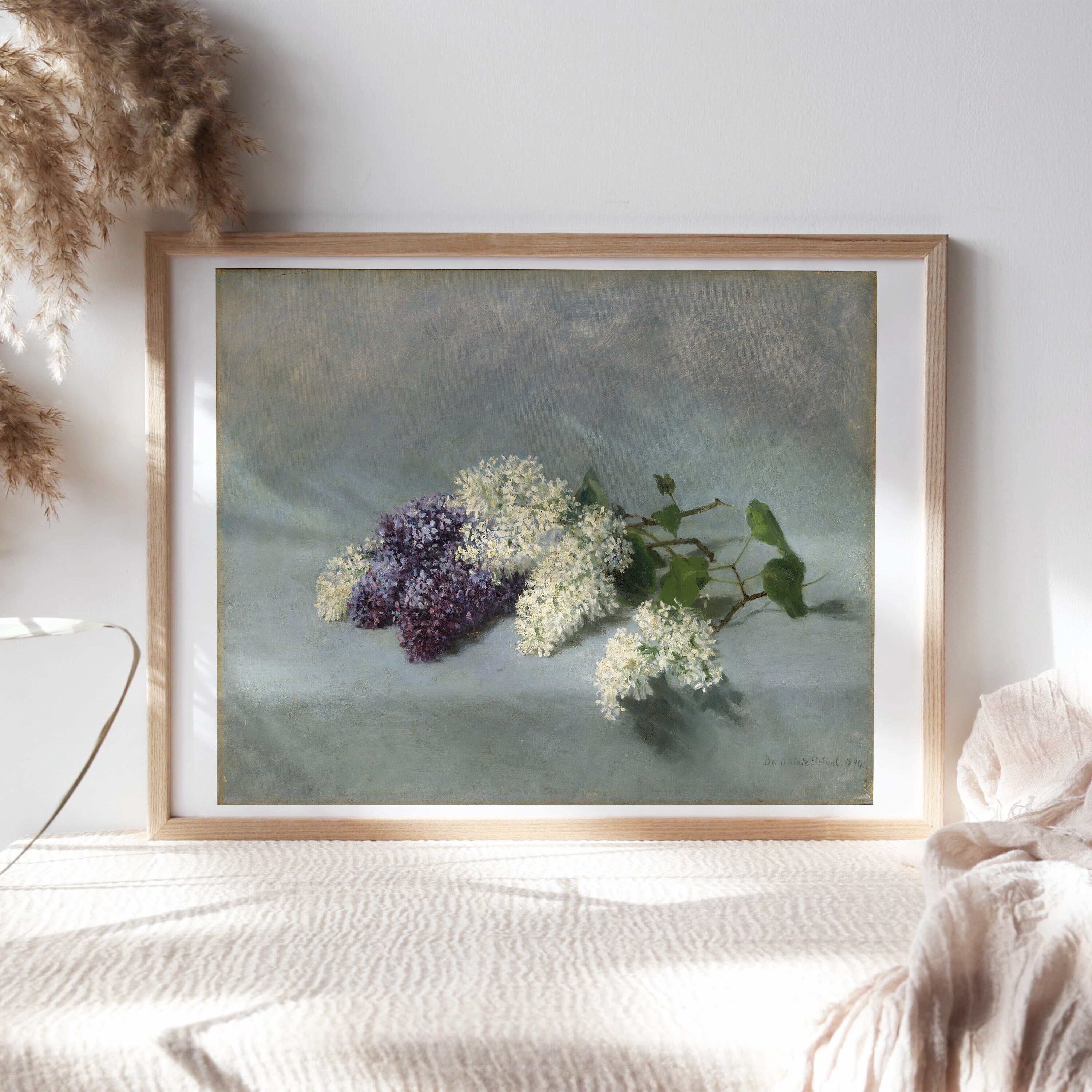 lilac still life, still life, lilac painting, farmhouse style