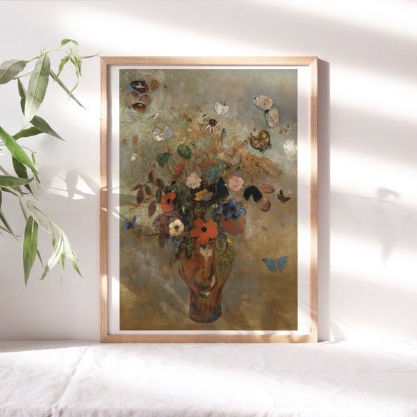 Odilon Redon, Still Life with Flowers, 1905 Kitchen Wall Art, Premium Canvas Print Artwork, Botanical Wall Painting Reproductions Flr-328