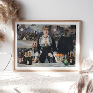 Édouard Manet, Un bar en el Folies-Bergère, 1882, Decoración de pared famosa, Papel de lienzo vintage, Reproducciones de pinturas de bellas artes TOP-145
