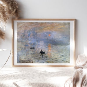 Claude Monet, Soleil Levant (Rising Sun), 1872, Living Room Decor, Canvas Paper, Kitchen Wall Art Fine Art Paintings Reproductions TOP-239