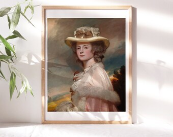 George Romney, Mrs Davies Davenport 1782 Fine Art Poster Moody Wall Décor, Famous Painting, Digital Print, Canvas Poster Reproduction Clr185