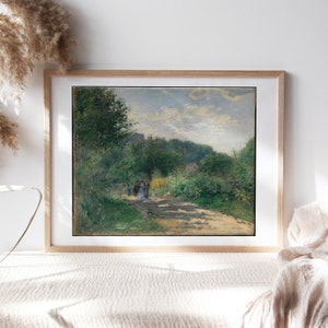 Pierre-Auguste Renoir, A Road in Louveciennes, 1870 Office Wall Decor, Canvas Paper, Kitchen Wall Art, Fine Art Painting Reproduction TOP290