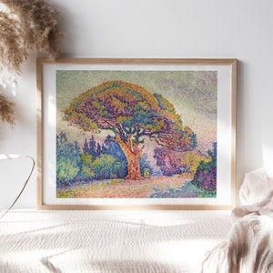 Paul Signac, L'albero di pino a St. Tropez, 1909, Decorazione della parete del soggiorno, Arte della parete della camera da letto, Carta su tela, Riproduzioni di dipinti raffinati TOP-376