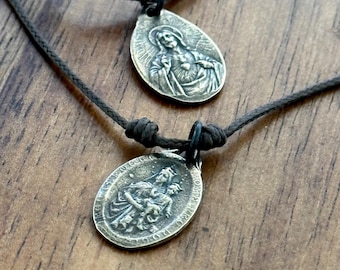 ADJUSTABLE  Solid  Bronze SCAPULAR MEDAL, Unique Adjustable Strap