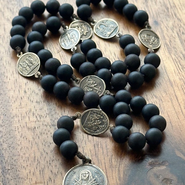 NEW! Mater Dolorosa Rosary, Pure Bronze and Sandalwood, Seven Sorrows of Mary Rosary