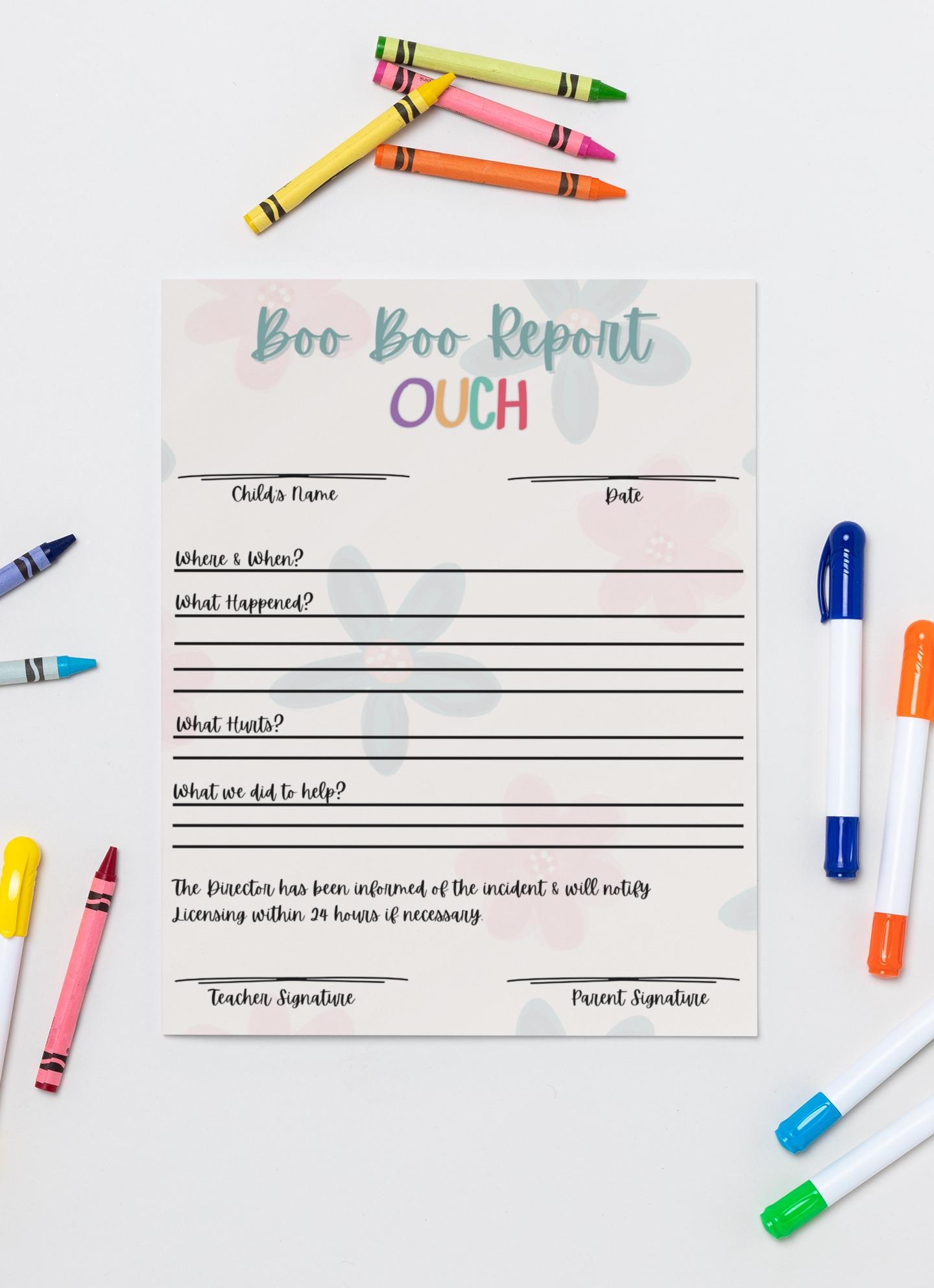 Daycare Boo Boo Form, Childcare Incident Report (digital Download) - Etsy