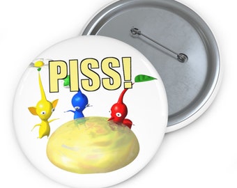 Pikmin PISS Pin Buttons (White)