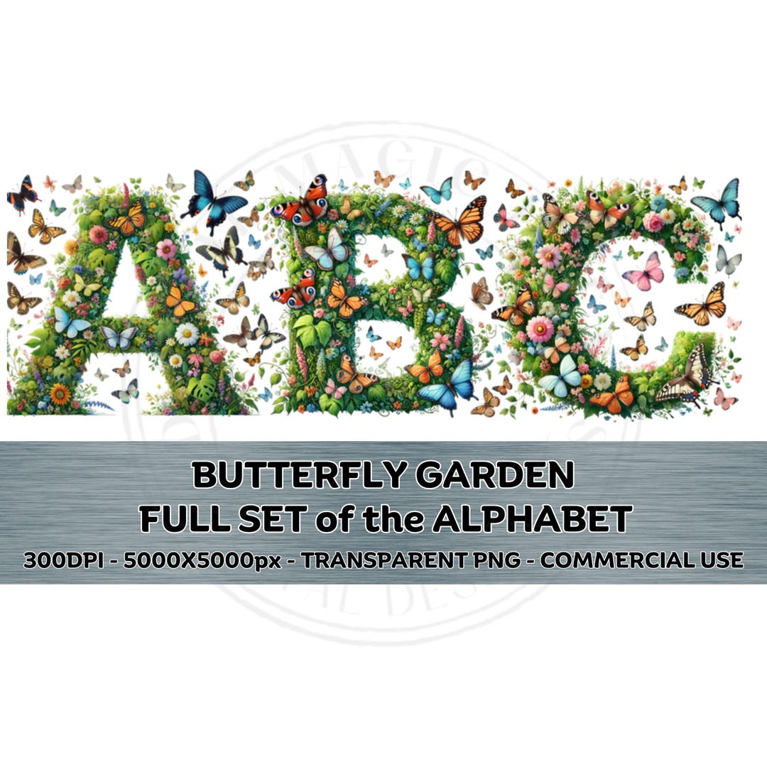 Garden Lettering Colorful Colorful BUTTERFLY Fonts Garden Fonts Full Set of the Alphabet Clipart ...