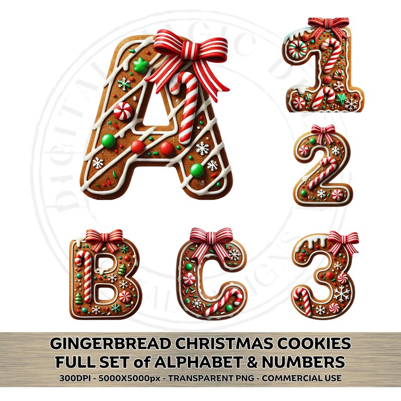 Gingerbread Men Font Full Set of Alphabet & Numbers Clipart PNG ...