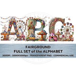 Conjunto completo de imágenes prediseñadas del alfabeto de circo de feria vintage colorido PNG Fondo transparente Subliminación Uso comercial 300 DPI 5000 px