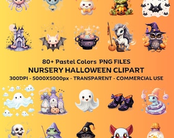 80+ Cute Baby Theme Nursery Halloween Clipart PNG Set Transparent Background Sublimination Commercial Use Goth Illustrations 300DPI  5000