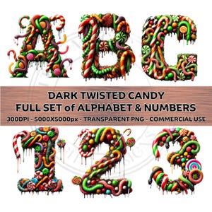 DARK CANDY Halloween Sweets Font Full Set of Alphabet & Numbers,Clipart PNG Transparent Background Sublimination Commercial Use 300DPI