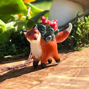 Woodland Fox with Mushrooms Necklace, Fox Jewelry, Forest Fox Pendant, Clay Jewelry, Mushroom Fox Necklace, Love Foxes, Fox Gift, Fox Lovers