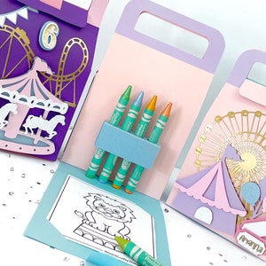 Carousel Party Favor Box, Circus Coloring Activity, Personalized Gift Bags