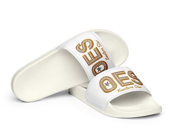 OES Member White & Gold Slides - Cushion Strap